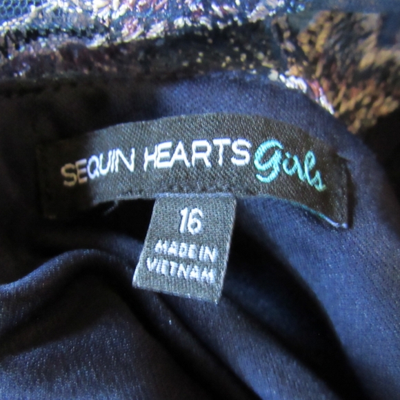 Sequin Hearts Girls Floral Embroidery Lace Dress 16 Navy - Picture 11 of 12